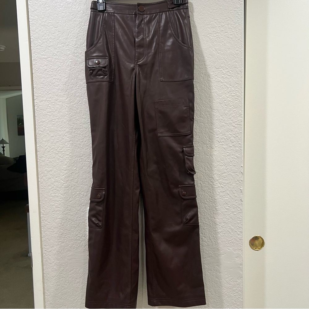 LPA Germano Faux Leather Cargo Pant in Dark Chocolate SIZE XS - Picture 6 of 11